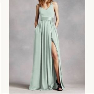 White by Vera wang David’s bridal mint belted bridesmaid dress size 8